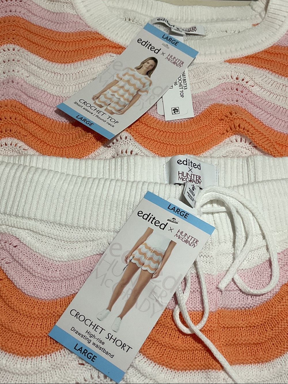 Edited Hunter McGrady Crochet Shorts in White, Pink & Orange